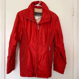 Kaelin Red Ski Jacket Quilted Winter Warm Puffy Size 8 Long Line Vintage